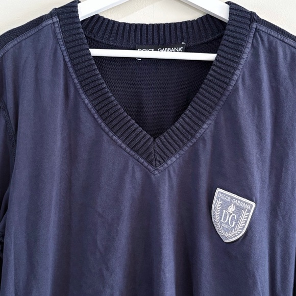 Dolce & Gabbana Navy V-Neck Long Sleeve Sweater Men’s Size 50 DG Crest - Picture 3 of 11